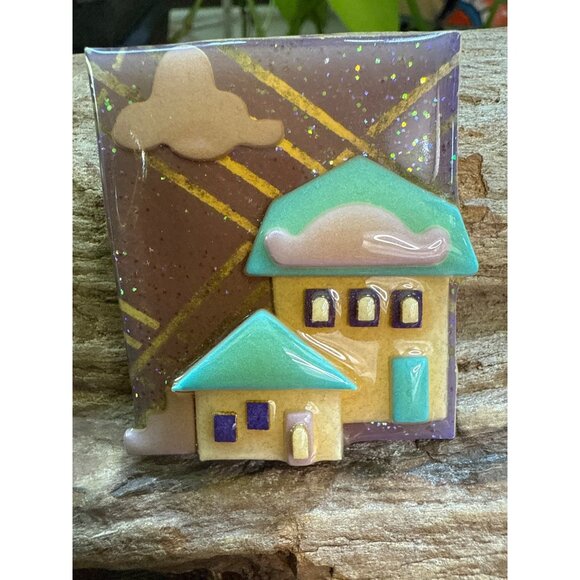 House Pins By Lucinda Handmade Brooch Pin Multicolor Glittery House Design - Picture 1 of 2